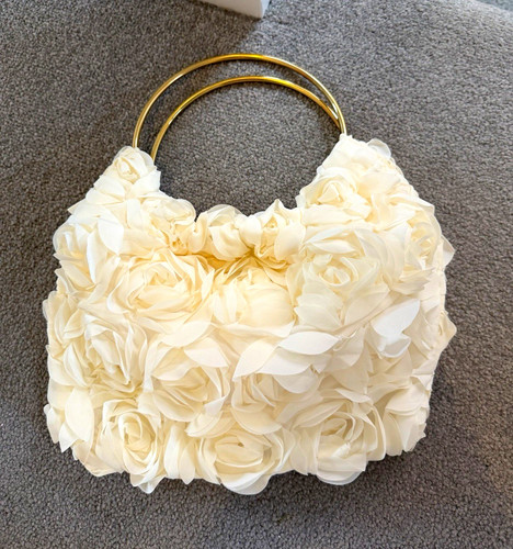 Ivory floral rosette fabric - ivory,