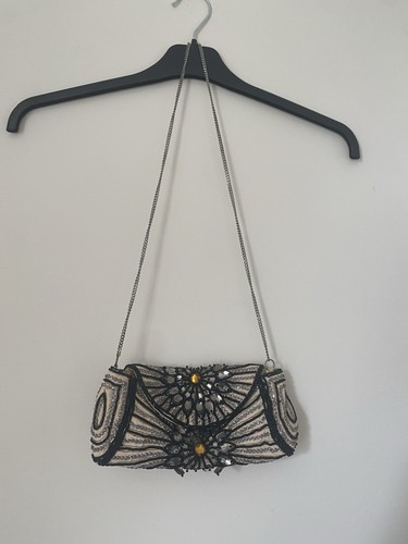 Beaded gold clutch bag - gold,