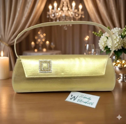 Gold satin evening clutch - evening,