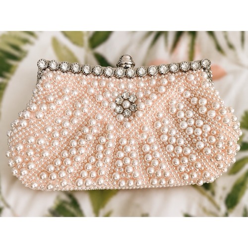 Blush pink pearl beaded - pearl, clutch